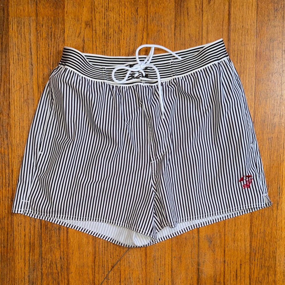 Black and White Striped Swim Shorts